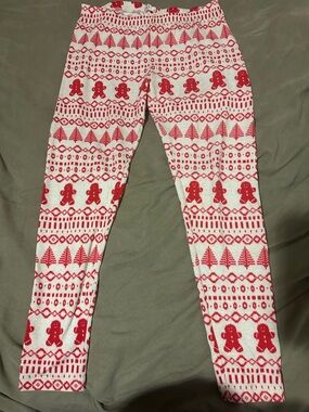 SO Red & White Holiday Gingerbread Pattern Leggings